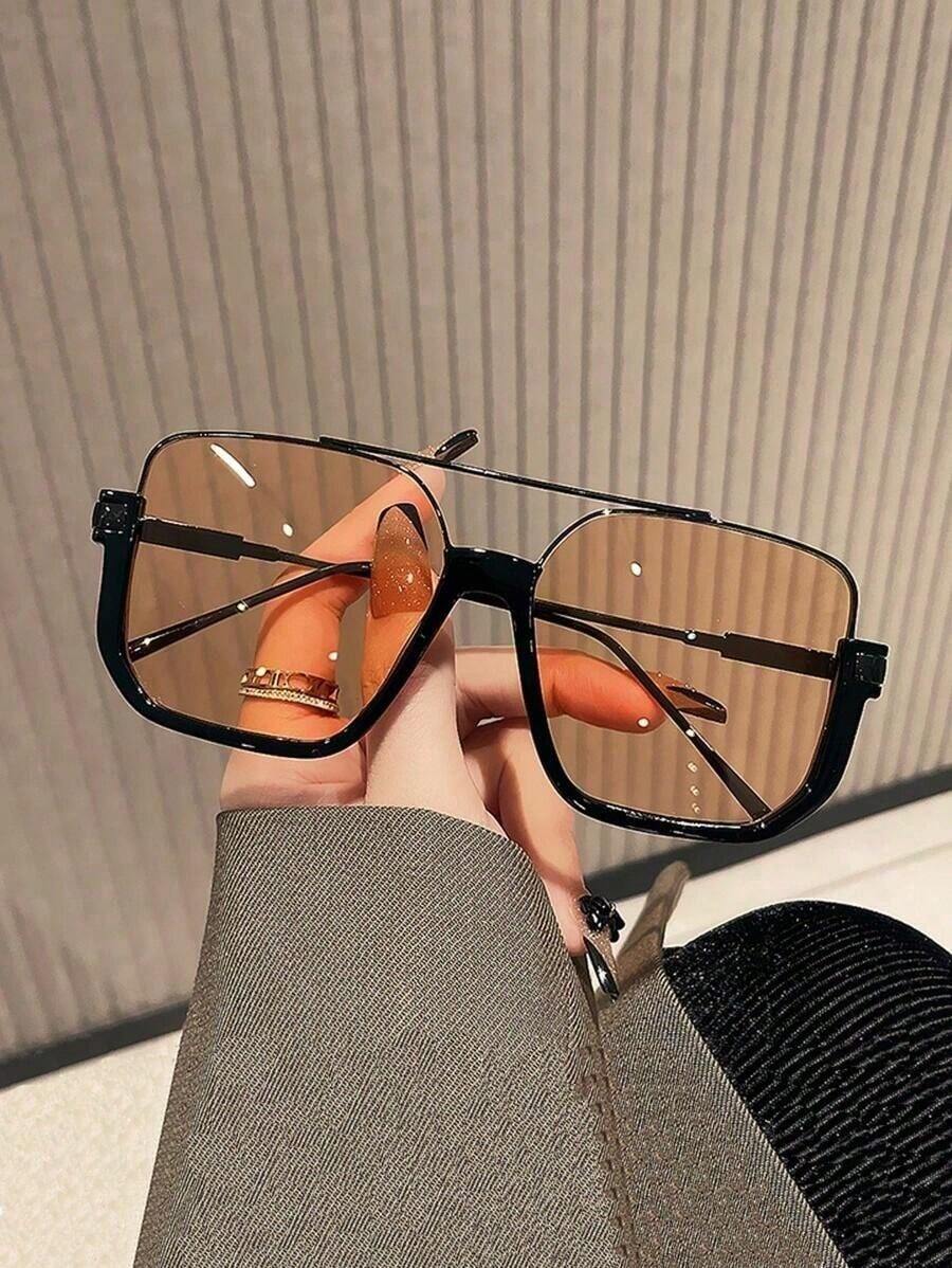 1pair Extra Large Frame Fashionable Retro Style Fashion Glasses For Women Beach Accessories For Women Glasses Shades Basics Fall Winter Women Outfits Clothes Business Casual Gifts For Summer Beach Vacation,Outdoor,Travel - Bronze - View 1