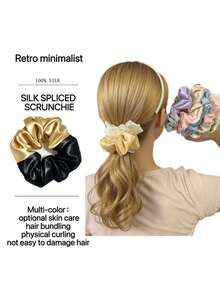 2pcs Gift Set Silk Satin Hair Tie & Scrunchie, Soft Damage-Free Pillow Strap, Suitable For Sleeping, Curly, Thick Or Fine Hair, Valentine's Day Gift Head Woman Accessories - Multicolor - View 3