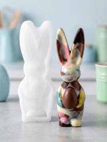 1/2pcs Egg-Holding Rabbit Chocolate Silicone Mold, Easter Cake Mold, DIY Pudding Silicone Mold, Aromatherapy Candle & Plaster Ornament Mold - White - View 3