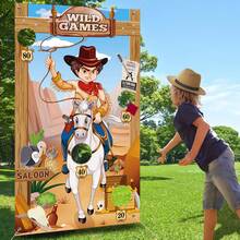Conjunto de Jogo de Cowboy, Jogo Divertido com Tema do Velho Oeste para Festas Infantis e Adolescentes, Inclui 3 Sacos de Feijão, Banner Premium, Ideal para Decoração de Festa de Aniversário com Tema de Cowboy, Decorações e Artigos de Cowboy - Multicolorido - Ver 4