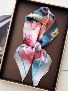 1pc New French Elegant Elegant Natural Ink Peony Print Scarf, Faux Silk 65*65cm Neckerchief, High-End Headscarf, Shawl, Suitable For Outings, Dates, Festivals, Parties, Gifts, Matching - Multicolor - View 3