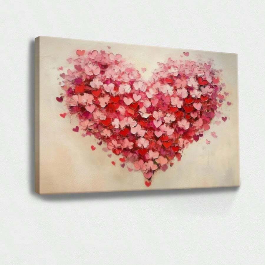 1pc Valentine Wall Art, Token Of Love, A Pink Framed Wall Art, Wrapped Canvas Poster Vintage Prints, Hearts Collage, Love Symbolism, Birthday Party Decor, Decorative Wall Art for Living Room Bedroom Office, Hanging Hardware Included - Wrapped Framed Canvas, Horizontal - Lienzo enmarcado - Ver 1