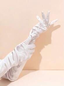 1 Pair Satin Long Gloves, Suitable For Formal Occasions Summer - White-gC14623 - View 2