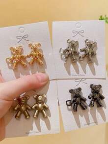 2/4颗可爱卡通熊牛仔纽扣，金属材质，可拆卸免钉免缝腰带，多功能牛仔裤腰部收紧器，完美腰部装饰配件，节日/情人节礼物，金色/银色/黑色/青铜色