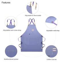 Dulabi Apron, Adjustable Chef Apron For Women And Men With Large Pockets, CooFKing Kitchen Apron With Back Straps - Purple - View 3