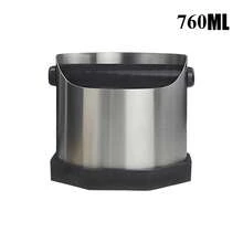 Caixa coletora de borra de café expresso em aço inoxidável, antiderrapante, com anel de borracha e formato inclinado.