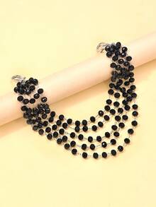 1pc Multi-Layer Black Crystal Shoulder Chain, Fashionable European & American Style For Evening Gown, Party Dress, Lingerie Body Accessory