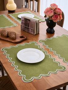 Bộ 1/2/4/6 tấm lót bàn ăn thêu kiểu Trung Quốc cổ điển, thảm lót bàn ăn hình chữ nhật màu xanh lá cây với họa tiết ren lượn sóng, đế lót ly chống trượt dùng cho nhà bếp, tiệc tùng, sinh nhật, đám cưới, phòng ăn, phòng khách, bàn làm việc văn phòng, mọi mùa. - màu xanh lá - Xem 6
