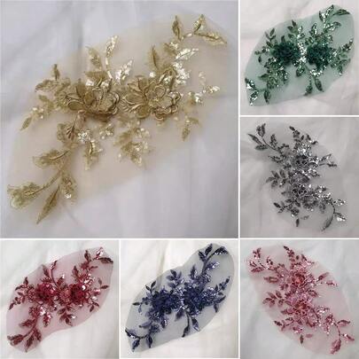 1pc Multi-Color Sequin Flower Mesh Embroidered Patch Lace Applique For DIY Clothing Sewing Repair