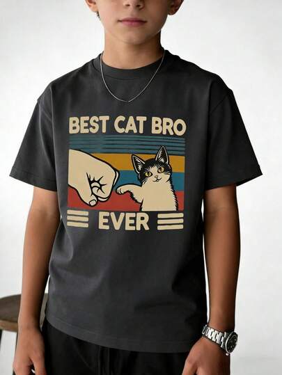 1pc Casual Printed Short Sleeve T-Shirt For Tween Boys, Summer Top For Young Students