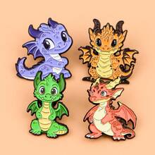 4pcs/Set Cute Enamel Pin Lapel Pins Badges On Backpack Women's Brooch Zinc Alloy Clothes Gift Jewelry Fashion Accessories - Black - View 5