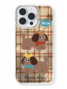 1pc Glacier Pattern Dog Anti-Fall Full Coverage Phone Case Protective Cover For IPhone 11/12/13/14/15/16/17/Pro Max - Khaki - View 5