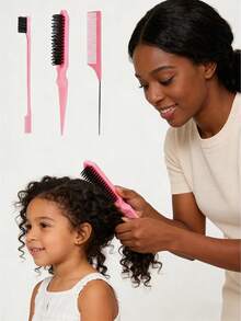 1 Set Hair Brush Kit - 1 Hair Line Brush, 1 Edge Grooming Brush To Keep Hair Edges Smooth, 1 Sectioning Styling Comb, 1 Pointed Edge Control Brush For Baby Hairline, Parting And Flyaways - Multicolor - View 3