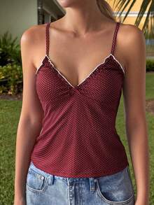 Áo thun dệt kim cổ chữ V phối nơ, phong cách Y2K Sunshine Girl mùa hè dành cho nữ, kiểu dáng thường ngày, gợi cảm, thích hợp đi biển hoặc nghỉ mát. - Màu Đỏ Sâu - Xem 5