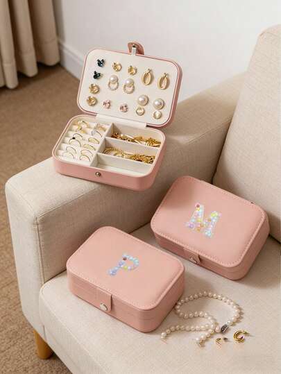 1 st bärbar smyckeskrin med dragkedja, resesmyckesförvaringsfodral för ringar, hängen, örhängen, halsband, armband, presentask för kvinnor