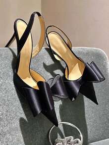Silk Butterfly Rhinestone High Heels, New French Elegant Pointed Toe Hollow Out Sandals - Black - View 5
