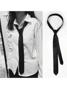 1pc Ladies' Polyester Narrow Necktie, Handmade, Suitable For Daily Shirt Decoration And As A Gift - Black - View 6