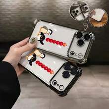 Cartoon-Style Penguin And Apple Stacked Phone Case, Drop-Proof And Protective Airbag, TPU Coated Frame, High-Transparency Material Showcasing Original Color. Compatible With  17, 16, 15, 14, 13, 12, 11 Plus, 17 Pro, 17 Pro Max, 17 Air, And Other  Series, As Well As  Pixel 8A And Pixel 10 Pro Series. A Great Gift For Friends, Loved Ones, Or Yourself. - Purple - View 3