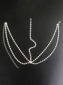 Dây chuyền đội đầu nhiều lớp đính pha lê phong cách Bohemian, phụ kiện lấp lánh cho váy dạ hội nữ, phụ kiện đội đầu, trang sức tóc. - Bạc - Xem 6