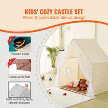 Kids Play Tent Kids Tent For Kids 1-5 Years Old Toddler Tent With Mat And Tent Lamp Tent For Kids With Windows For Indoor And Outdoor Yurt Tent For Boys And Girls Beige Christmas Gift - 米色 - 查看 2
