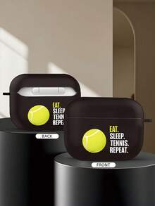 时尚耳机保护套，创意吃、睡、网球图案，兼容 4/1/2/3/Pro2/Pro3，送给朋友、家人、女朋友或男朋友的完美礼物 - 黑色 - 查看 5