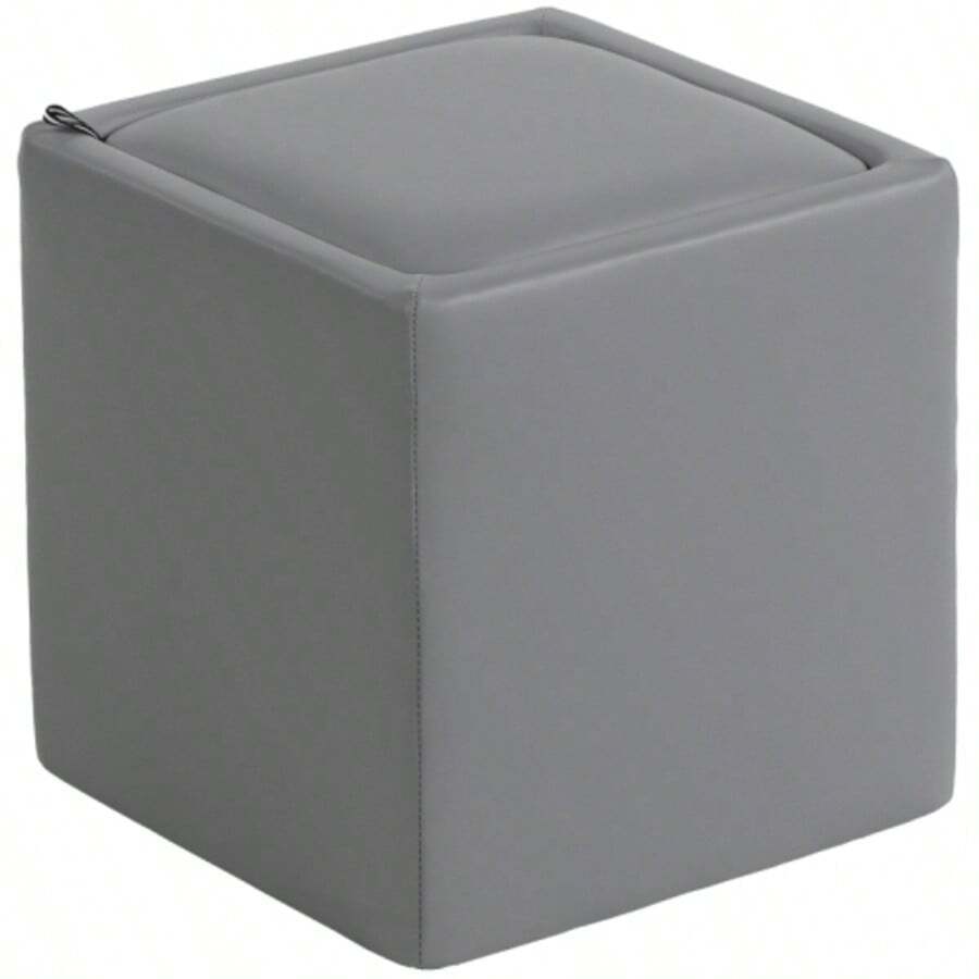 Storage Stool With Lid, Square Legs, Square Faux Leather Seat, 40 X 40 X 40 Cm, Grey