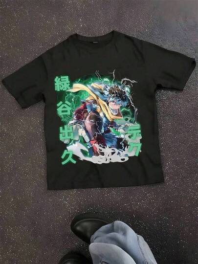 Graphic Tee Men Casual Print Round Neck Short Sleeve T-Shirt Izuku Deku Midoriya T Shirt Anime Tee Manga Cosplay Clothing,Loose Short Sleeve T-Shirt,Short Sleeved Single-Sided Printed T-Shirt,2026 Valentine's Tshirt,Fashion Print Casual T-Shirt,100% Cotton Short Sleeve Casual Tee, Suitable For All Seasons,Summer Wear.Women Top