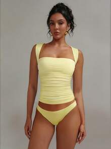 XLLAIS Moderiktigt Vitt Linne med Krage, Avslappnad Semesteranpassad, Lämplig För Alla Säsonger - Gul - Visa 4