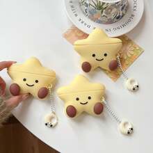 1个可爱简约的硅胶五角星月亮笑脸苹果耳机保护套，带钥匙扣，兼容苹果耳机第二代充电盒2和1 - 彩色 - 查看 1