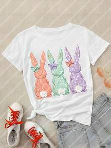 10英寸复活节兔子手绘春季DIY熨烫热转印贴纸，适用于T恤、连帽衫、布料、枕套、包袋和服装装饰，节日派对装饰 - 彩色 - 查看 8