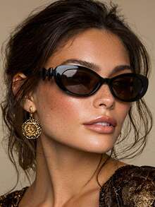 1副女士黑色猫眼纯PC镜框个性化蝴蝶结装饰优雅时尚眼镜 - 黑色 - 查看 1