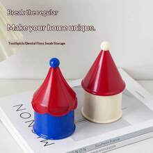 1个创意时尚圆形棉签收纳盒，适用于铅笔头、棉签、牙线、牙签，翻盖式桌面防尘容器 - 彩色 - 查看 3