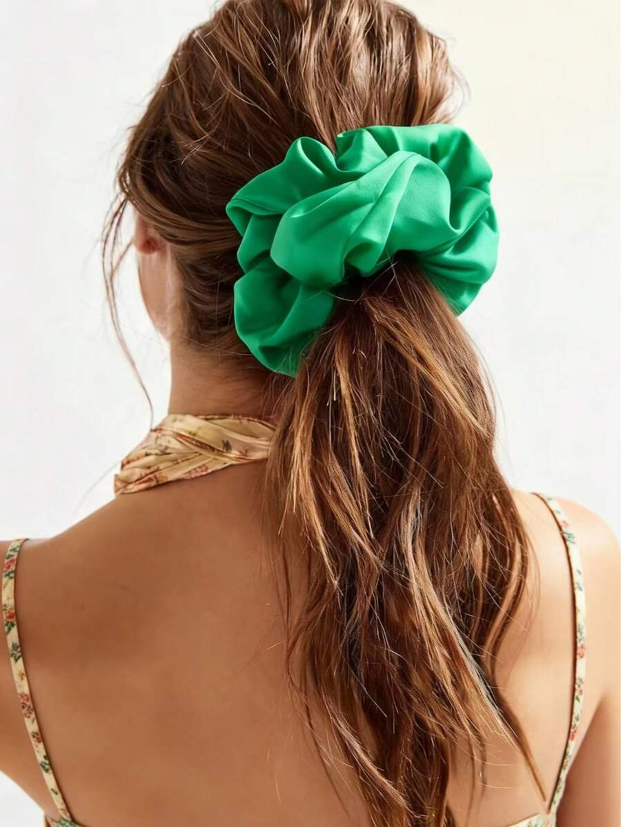 1个绿色缎面雪纺超大号发圈，适合度假旅行，可作发圈、马尾辫发带、美妆家居发饰、节日配饰 - 綠色 - 查看 1