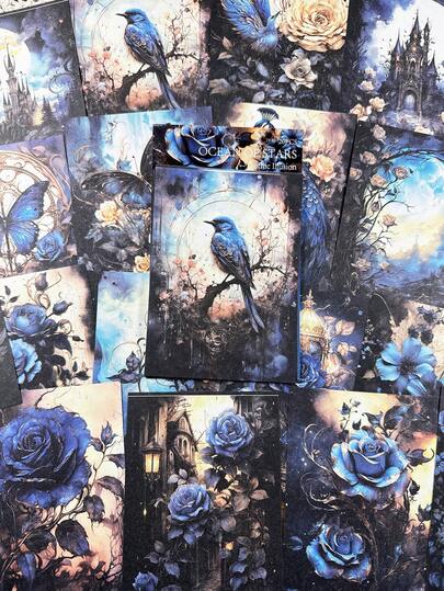 20 piezas/paquete Papel de fondo con estampado de animales y flores de estilo gótico vintage, materiales multiusos para manualidades de scrapbooking, diarios y decoración de planificadores