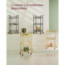 VASAGLE Carrito de 3 Niveles, Carro de Cocina Dorado, Espacios Pequeños, Ruedas, Pasamanos, Cocina, Comedor, Baño, Salón, Dorado Pálido MLRC101A01 - Dorado pálido - Ver 7
