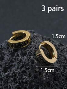 Fashionable And Popular Men Roman Numeral Detail Hoop Earrings Stainless Steel Punk Hip Pop Style For Jewelry Gift And For A Stylish Look - Yellow Gold - View 7