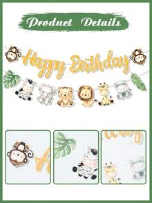 1 Set Animal Themed Happy Birthday Garland, Jungle Animal Birthday Party Banner, Jungle Birthday Party Decor, 1st Birthday Banner, Baby Shower Party Decor, Girl Birthday Party Supplies, Jungle Party Decorations, Wild Birthday Decorations, Birthday Party Backdrop - Jungle Animals - View 8