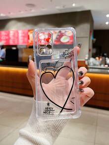 Transparent Anti-Drop Phone Case With Square Card Slot, Black Heart Frame, Happy Day Line Heart, My Sweet Heart Painted Design, Compatible With Apple, Redmi Series - Multicolor - View 2