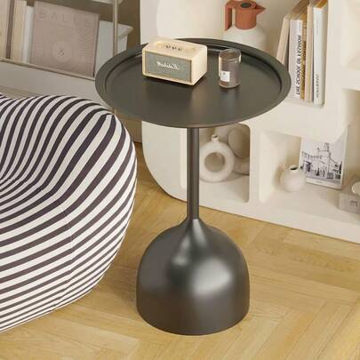 Round Shaped End Table, Narrow Side Table, Modern Sofa Side Table With Metal Frame, Coffee Snack Couch Table For Living Room, Bedroom, Bedside