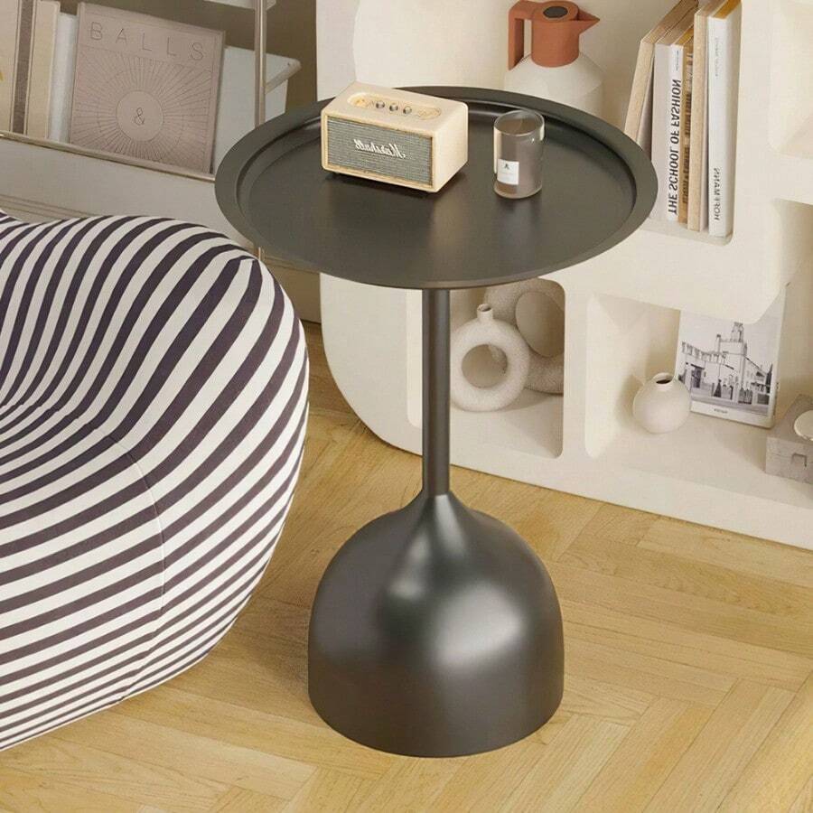 Round Shaped End Table, Narrow Side Table, Modern Sofa Side Table With Metal Frame, Coffee Snack Couch Table For Living Room, Bedroom, Bedside - Black - View 1