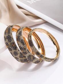 1/3pcs Set Fashionable Luxury Crystal Geometric Round Metal Bangle Bracelet, High-End Jewelry For Women Party - Multicolor - View 11