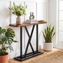 COSTWAY Console Table, 100 Cm Rectangular Entryway Table With Geometric Metal Frame, Industrial Sofa Table Behind Couch, Foyer Table Accent Table For Living Room, Hallway, Entrance, Small Space, Rustic Brown - Brown - View 1