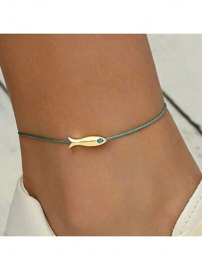 1 Piece Women's Fashion Anklet, Exquisite And Delicate Small Fish Adjustable Anklet, Beach Vacation Party Daily Accessory