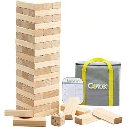 GOROCK Giant Tumbling Tower Game,57Pcs Wooden Block Stacking Game (Over 4.2FT),Classic Family Indoor Outdoor Yard Party Games For Kids And Adults With Carry Bag(L-Up To 5 FT)