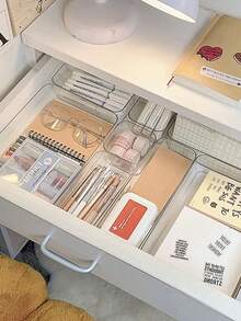 Bộ 10/8/4/1 hộp đựng đồ trang điểm bằng nhựa trong suốt, hộp đựng mỹ phẩm trang điểm, hộp chia ngăn kéo bàn làm việc trang nhã, thích hợp cho nhà bếp, phòng ngủ, phòng tắm, văn phòng - đựng mỹ phẩm, trang sức, dụng cụ nhỏ. - Trong sáng - Xem 3