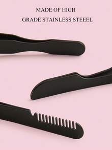 3pcs/set Black Seahorse + Pumpkin + Comb Tweezers For False Eyelashes Extension, Makeup Essential Tool - Black - View 3