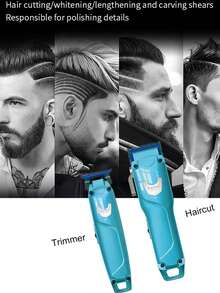Kemei 2 Pieces/Set Electric Hair Clipper Professional Barber Haircut, Electric Hair Trimmer For Men, Barber Cordless Carving Hair Clipper, Hair Clipper Combination Set Blue Color Grooming Set, Gift For Men - 藍色 - 查看 4