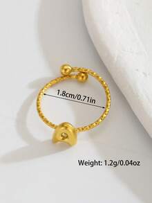 1pc Stylish Versatile Exquisite A-Z 26 Alphabet Initial Gold Open Ring For Women For Fashion Mini Bubble Design Metal Ring For Birthday / Valentine's Day Jewelry Gift - Yellow Gold - View 5