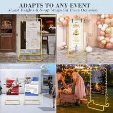 Wedding Welcome Sign Holder Personalized 68"X32"X16.5" Gold Welcome To Our Wedding Hanging Sign Holder With Leather Sign Straps Easel Stand For Sign Adjustable Wedding Seating Chart Stand - Vàng - Xem 6