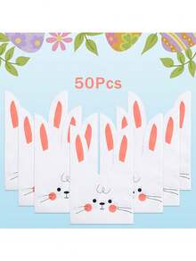 50 pièces Sacs cadeaux à oreilles de lapin - Sacs à bonbons de lapin souriant mignons, convenant pour l'emballage de collations, la décoration de fête de Pâques, les fournitures de fête d'anniversaire, la décoration de baby shower et les cadeaux de célébration des fêtes - Multicolore - Voir 11